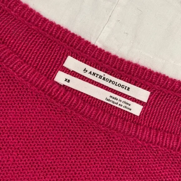Anthropologie Knit Linen Blend Fuchsia Crewneck Sweater size XS - Picture 2 of 7